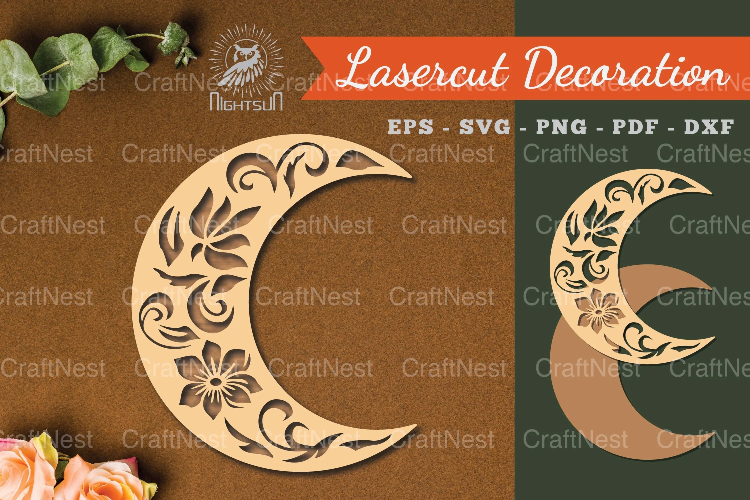 Floral Moon Laser Cut Decoration Clipart Bundle - CraftNest - Digital Crafting and Art