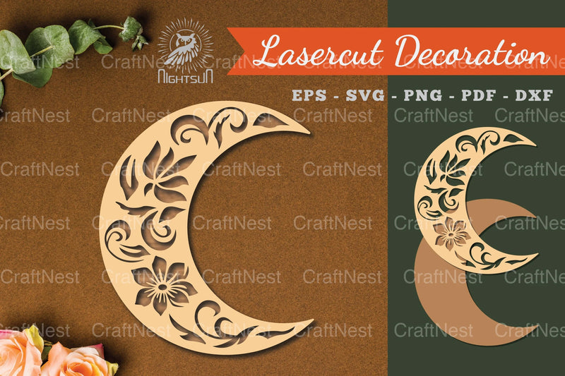 Floral Moon Laser Cut Decoration Clipart Bundle - CraftNest - Digital Crafting and Art
