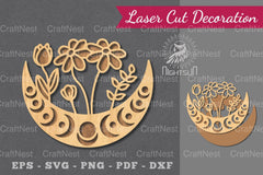 Floral Moon Laser Cut Decoration Clipart Bundle - CraftNest - Digital Crafting and Art