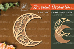 Floral Moon Laser Cut Decoration Clipart Bundle - CraftNest - Digital Crafting and Art