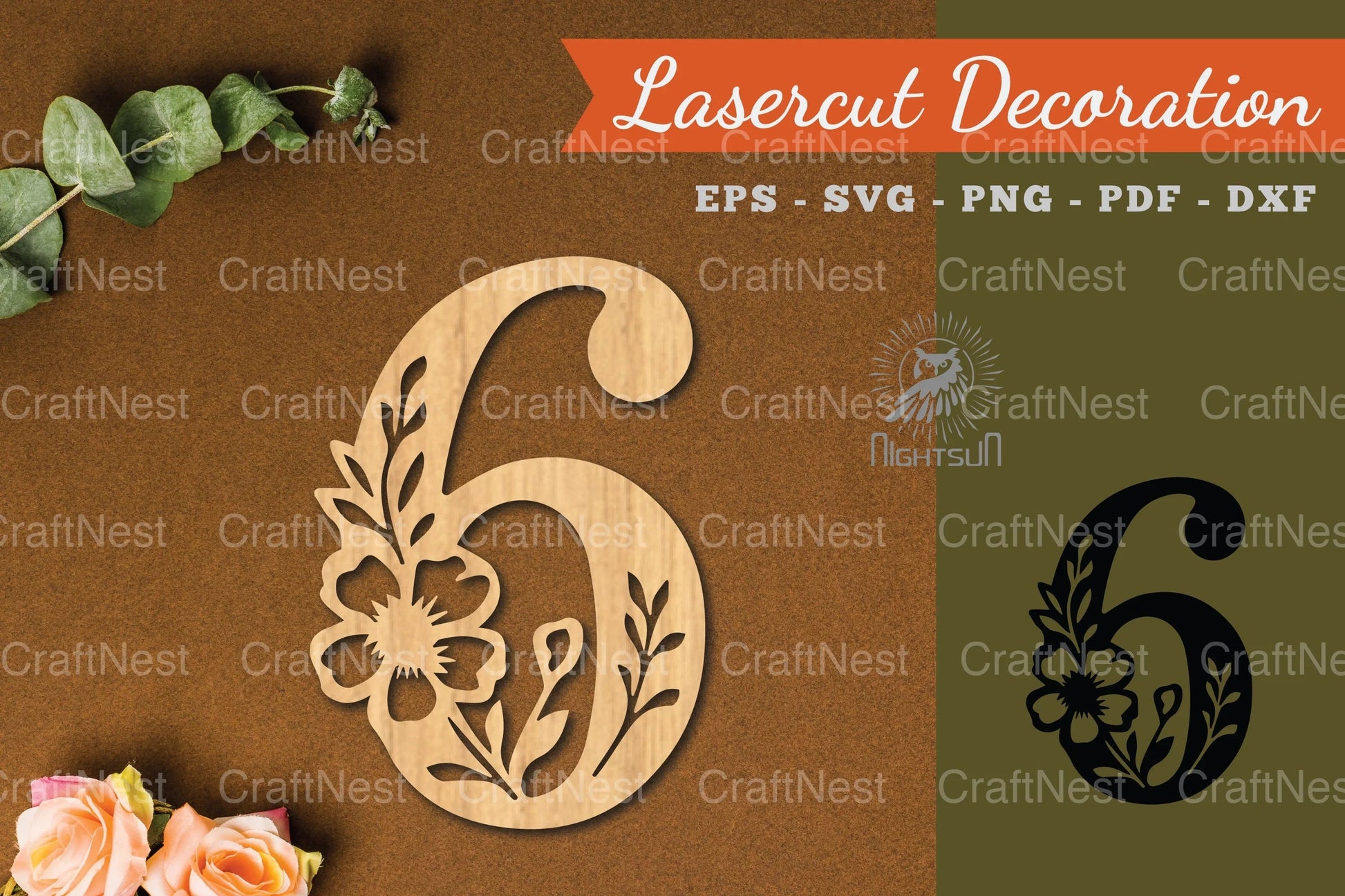 Floral Number Six Lasercut Decoration Clipart Bundle - CraftNest - Digital Crafting and Art