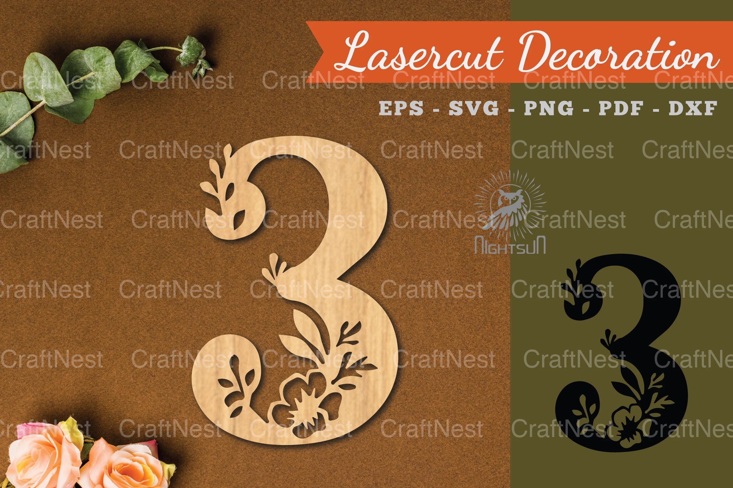 Floral Number Three Lasercut Decoration Clipart Bundle - CraftNest - Digital Crafting and Art