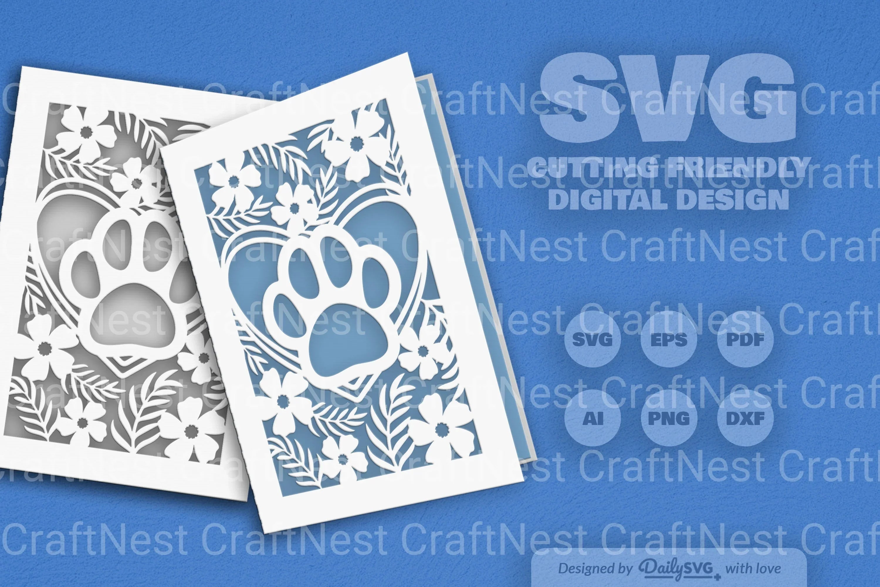 Floral Paw Greeting Card Clipart SVG Bundle