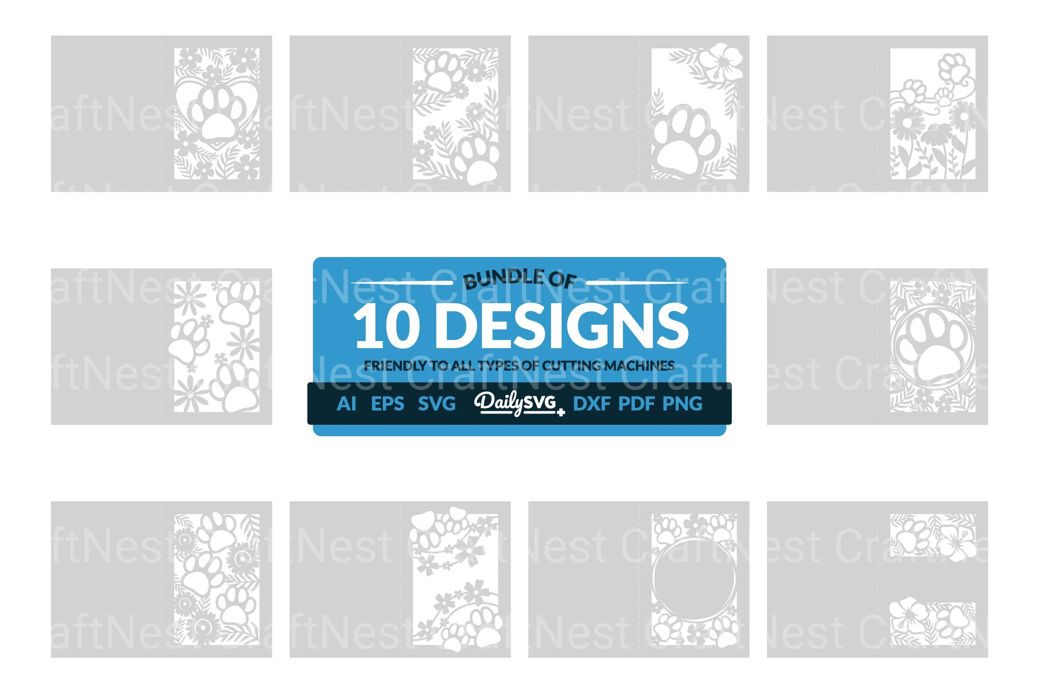 Floral Paw Greeting Card Clipart SVG Bundle