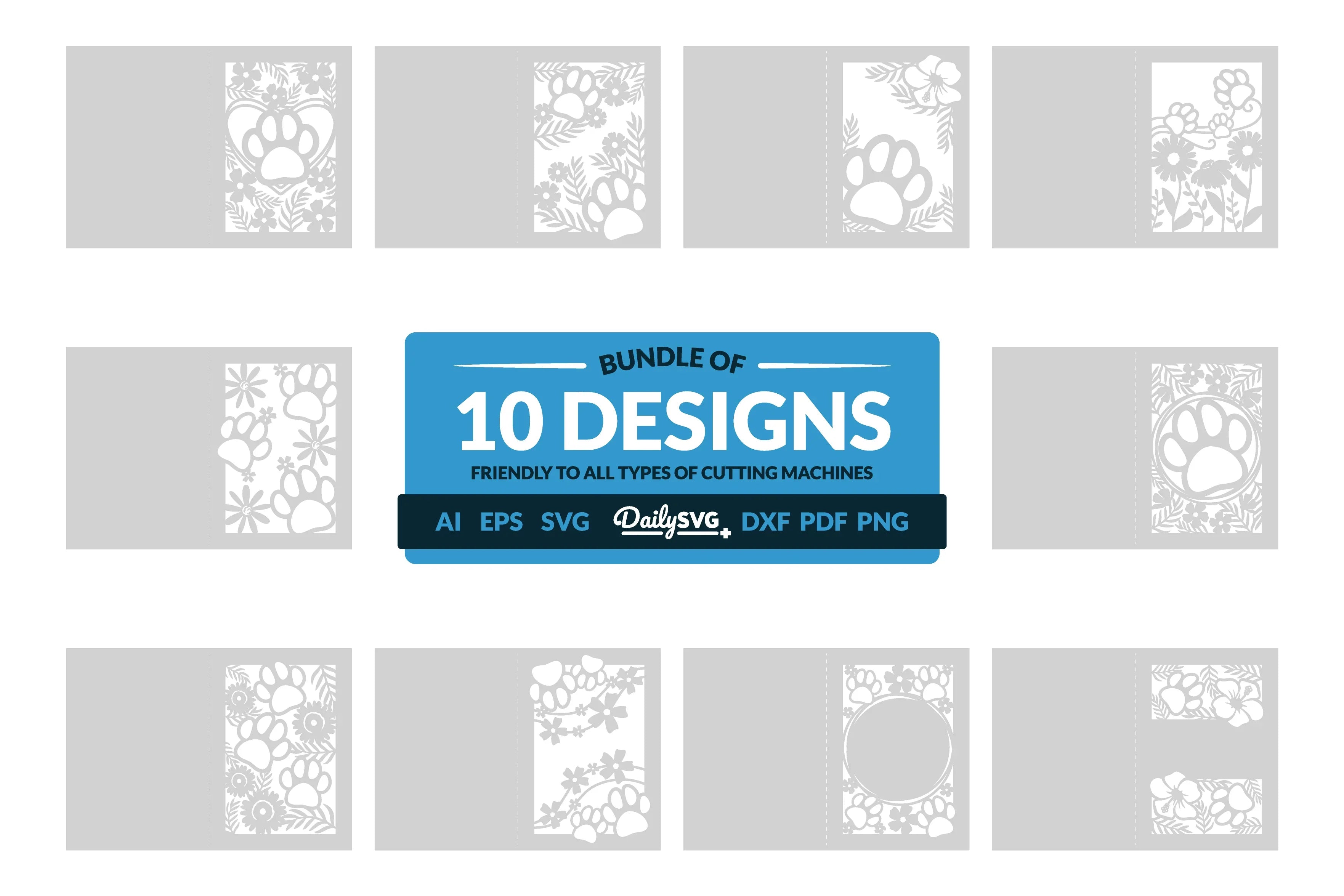 Floral Paw Greeting Card Clipart SVG Bundle - CraftNest - Digital Crafting and Art