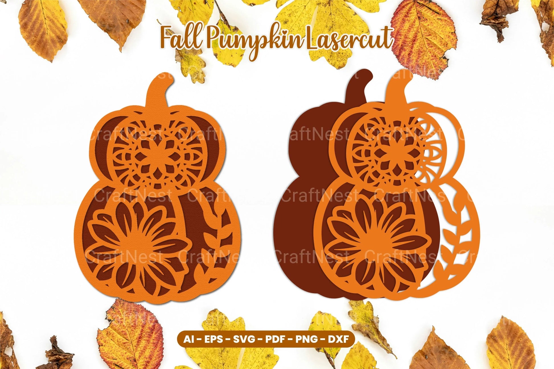 Floral Pumpkin Laser Cut SVG Bundle - CraftNest - Digital Crafting and Art