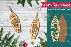 Floral Surfboard Laser Cut Earrings Design Bundle - CraftNest - Digital Crafting and Art