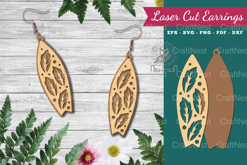 Floral Surfboard Laser Cut Earrings Design Bundle - CraftNest - Digital Crafting and Art