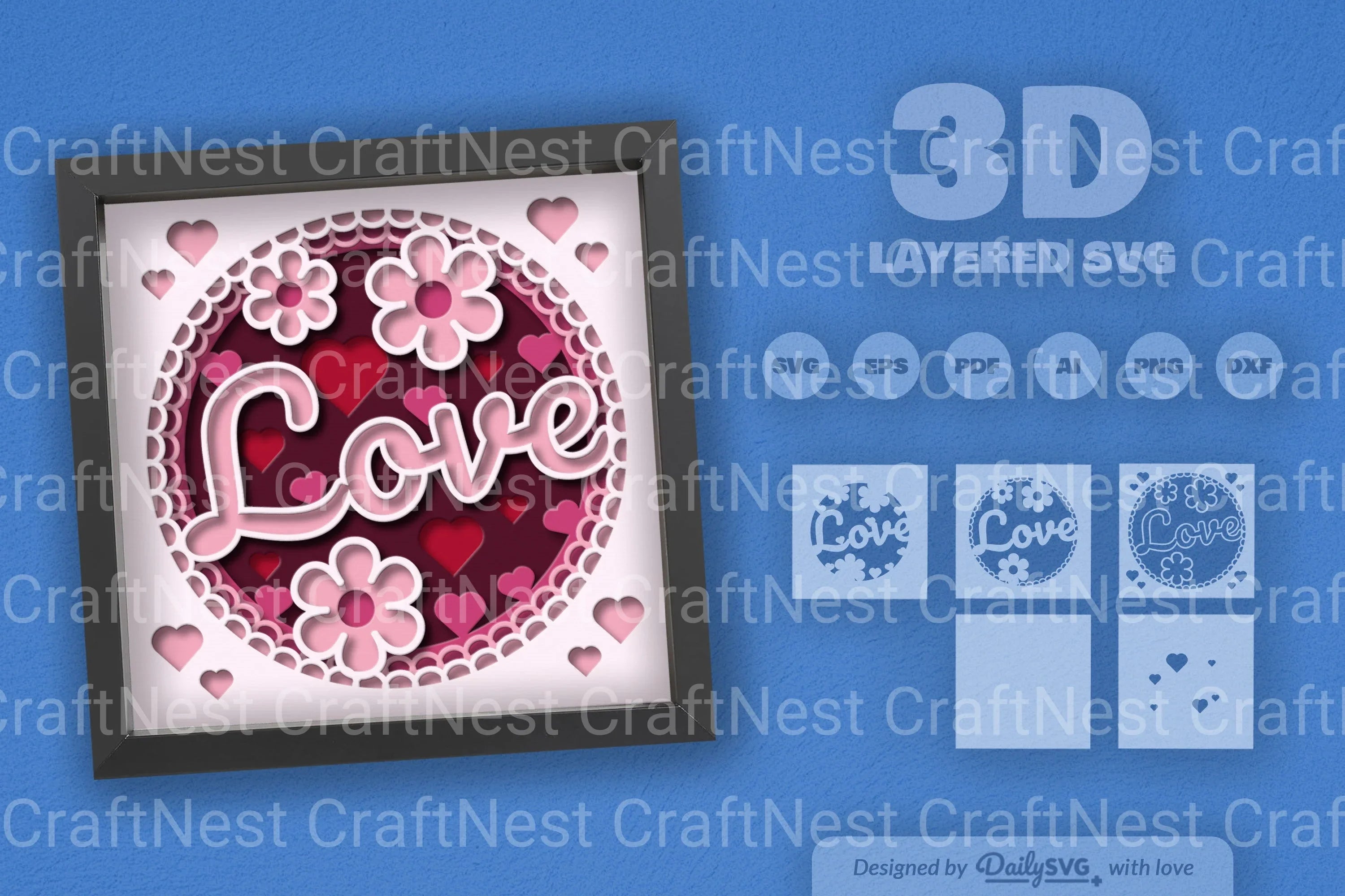 Floral Valentine Love Papercut SVG Bundle