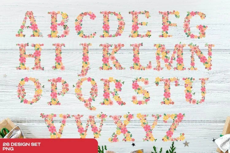 Floral Alphabet Graphics Illustrations Clipart Bundle - CraftNest - Digital Crafting and Art
