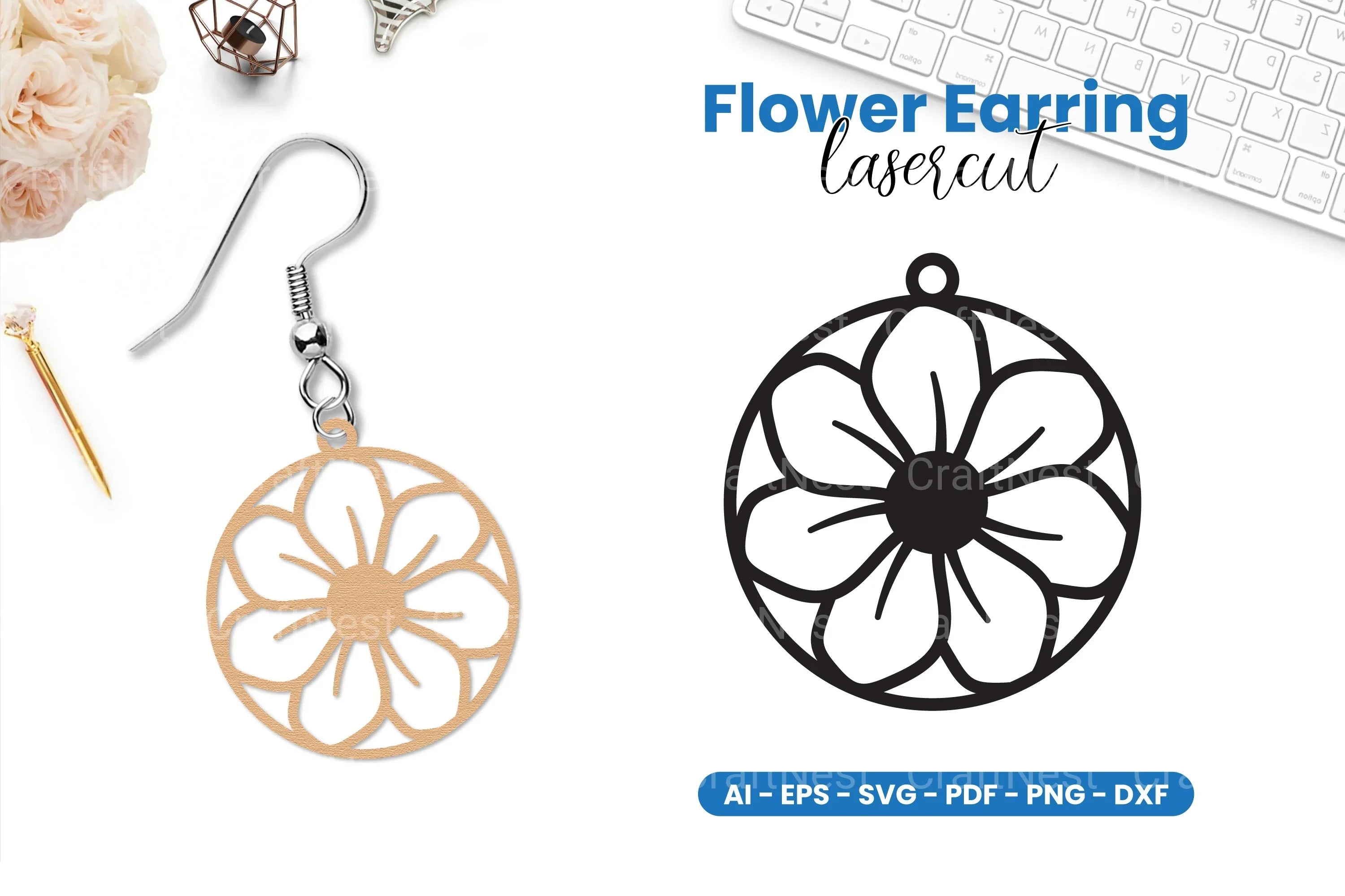 Flower Earring Lasercut SVG Bundle - CraftNest - Digital Crafting and Art