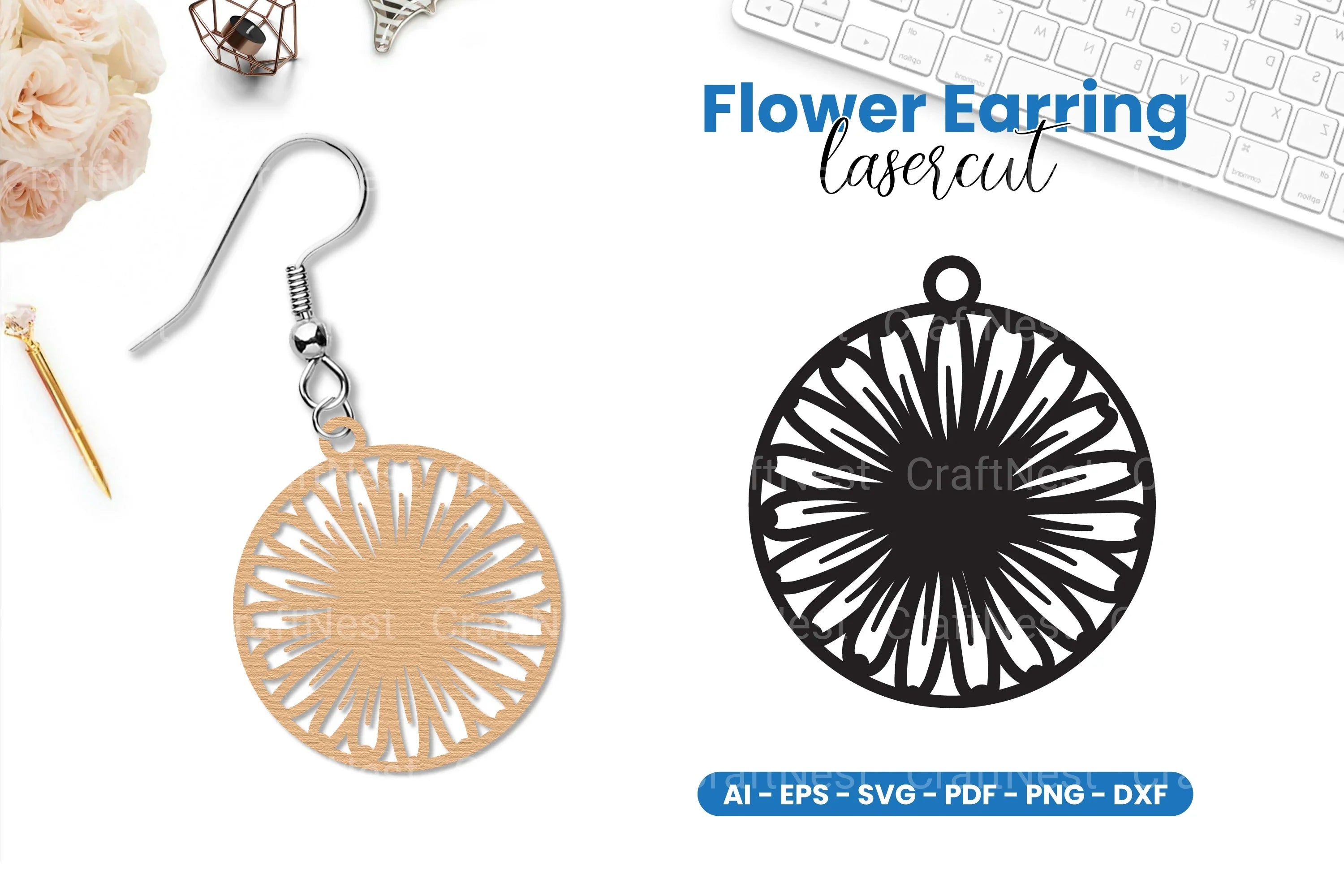 Flower Earring Lasercut SVG Bundle - CraftNest - Digital Crafting and Art