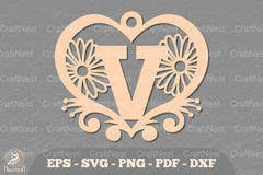 Flower Heart Alphabet Ornament - Letter V Clipart Bundle - CraftNest - Digital Crafting and Art