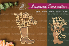 Flower in Boots Laser Cut Decoration Clipart Bundle - CraftNest - Digital Crafting and Art