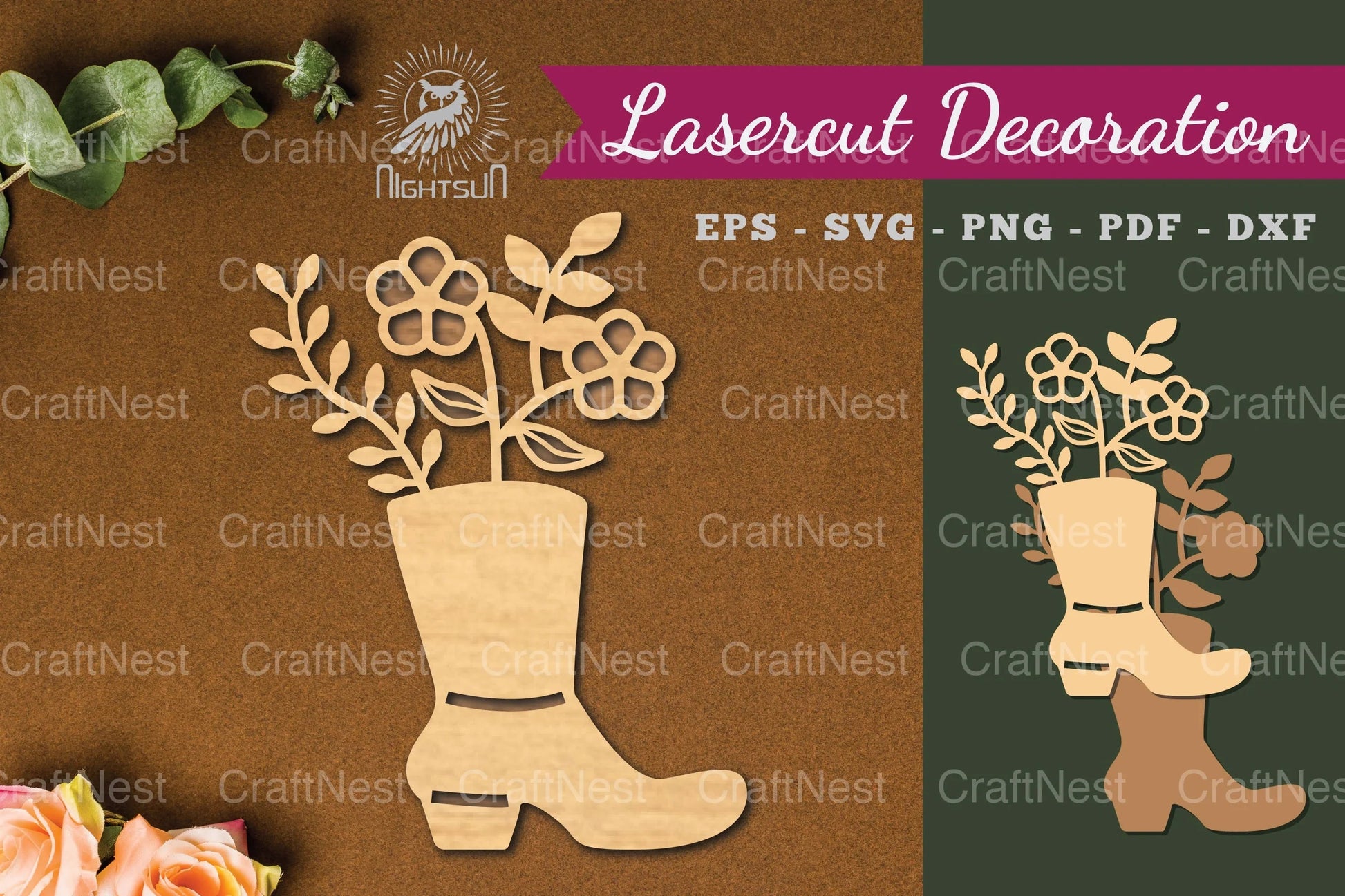 Flower in Boots Laser Cut Decoration Clipart Bundle - CraftNest - Digital Crafting and Art