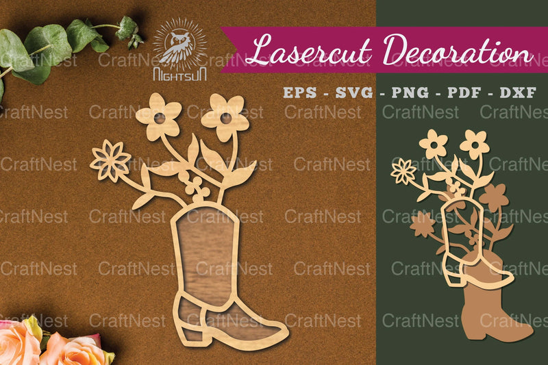 Flower in Boots Laser Cut Decoration Clipart Bundle - CraftNest - Digital Crafting and Art