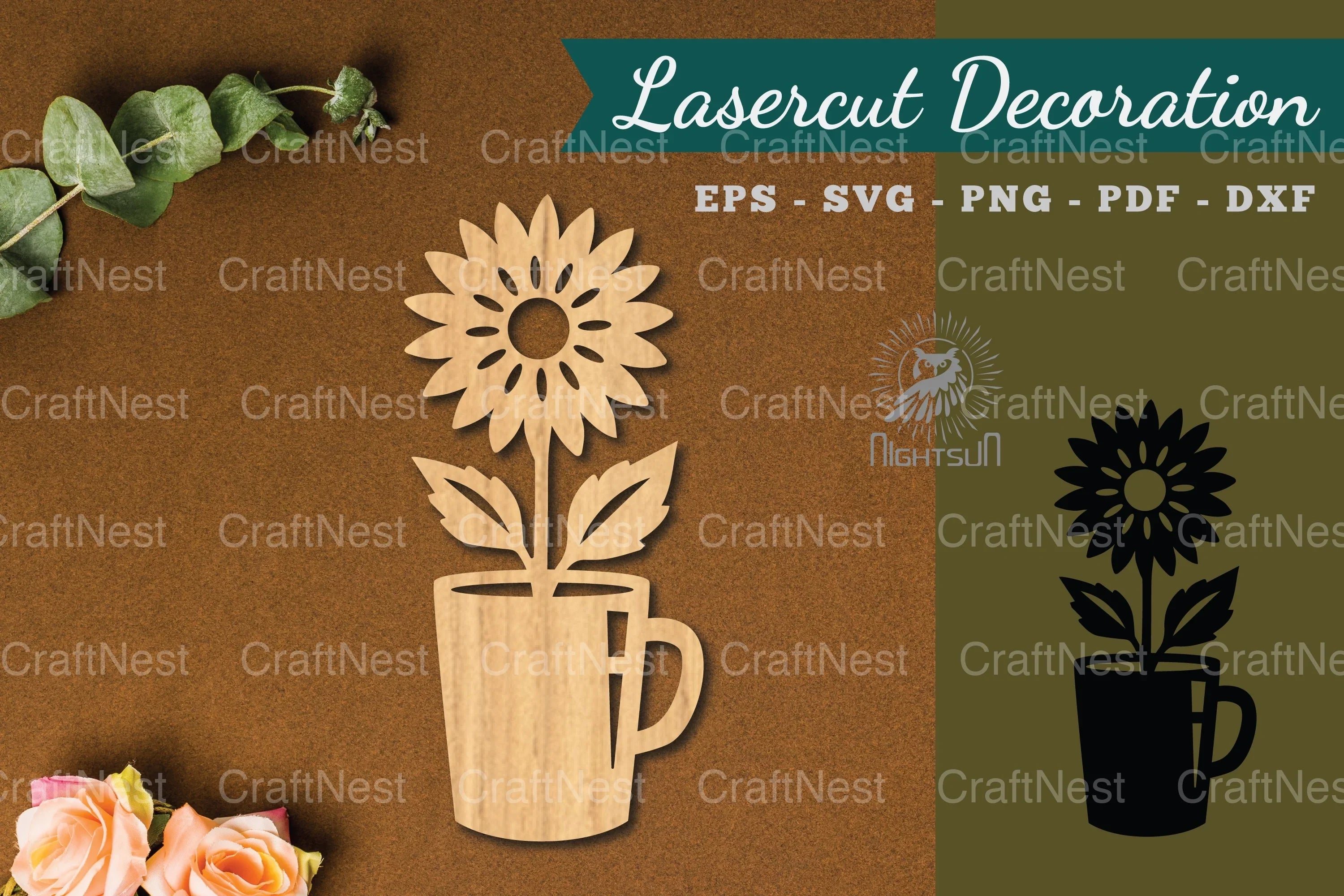 Flower in Cup Lasercut Decoration Clipart Bundle - CraftNest - Digital Crafting and Art