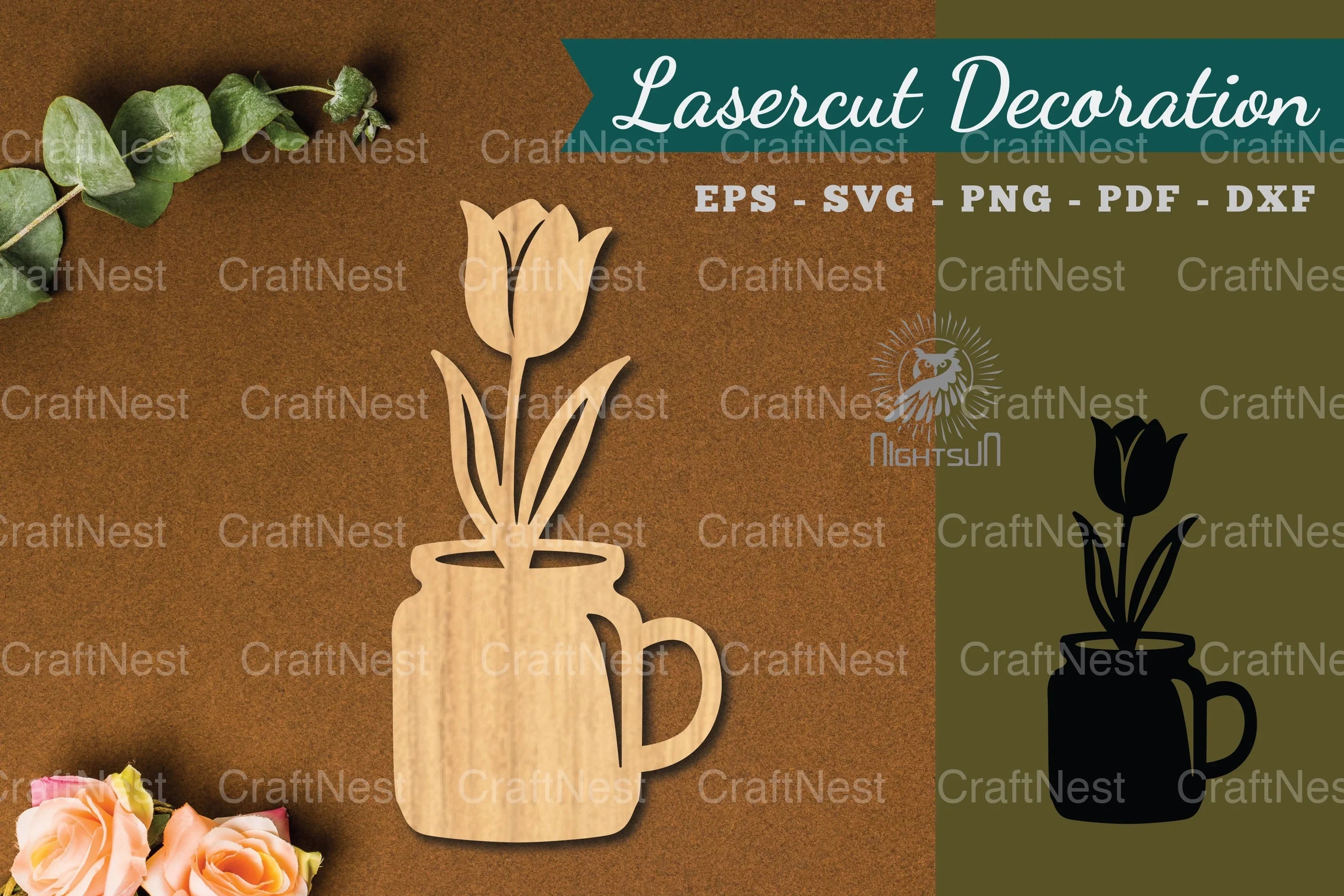 Flower in Cup Lasercut Decoration Clipart Bundle - CraftNest - Digital Crafting and Art