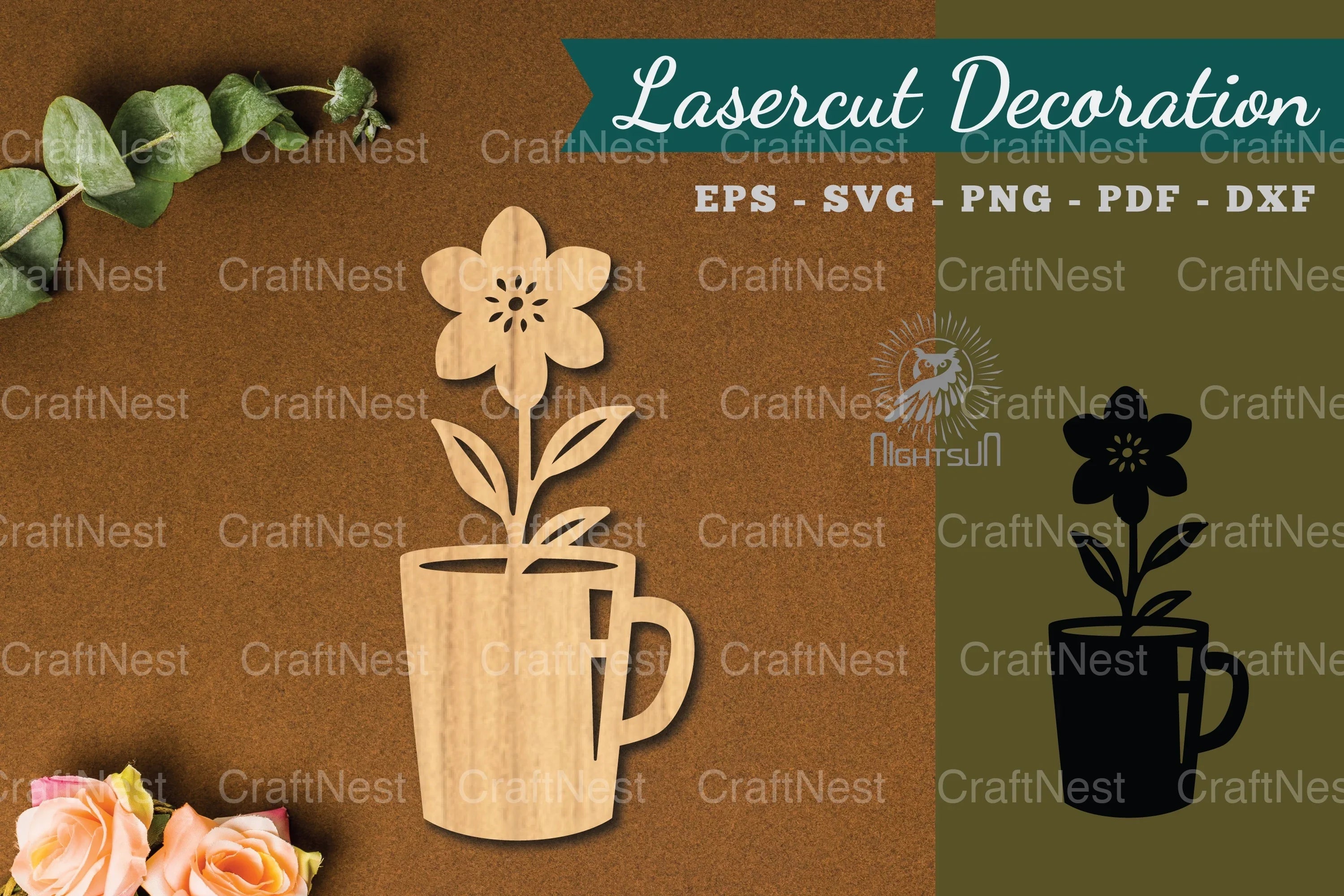 Flower in Cup Lasercut Decoration Clipart Bundle - CraftNest - Digital Crafting and Art