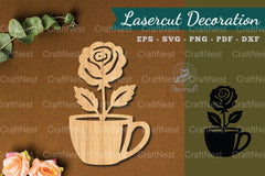 Flower in Cup Lasercut Decoration Clipart Bundle - CraftNest - Digital Crafting and Art