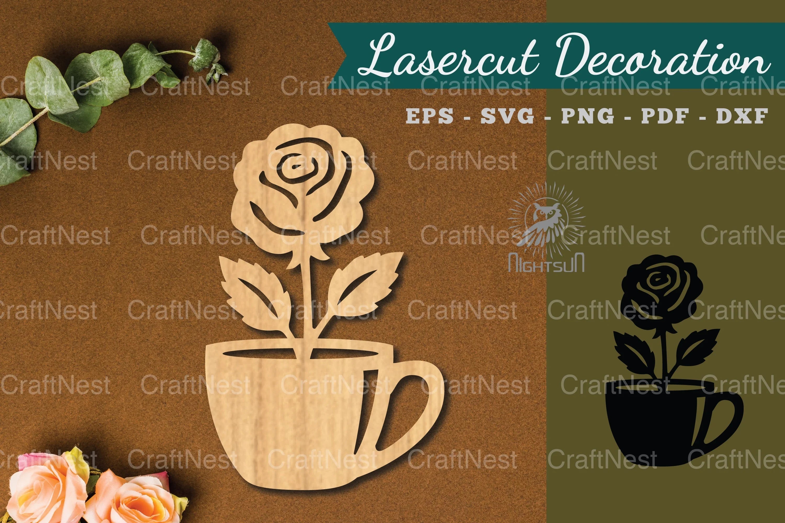 Flower in Cup Lasercut Decoration Clipart Bundle - CraftNest - Digital Crafting and Art