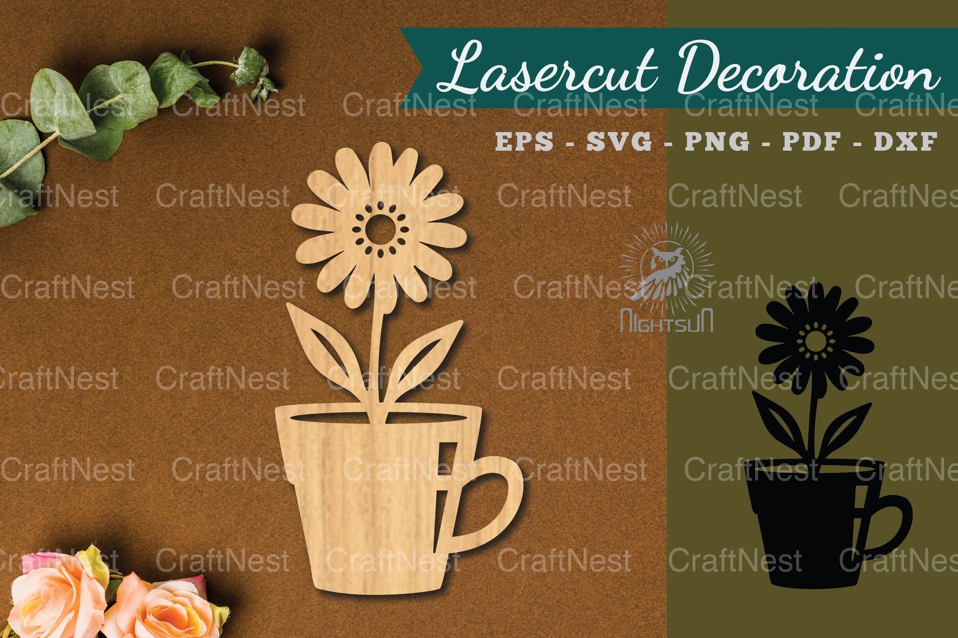 Flower in Cup Lasercut Decoration Clipart Bundle - CraftNest - Digital Crafting and Art