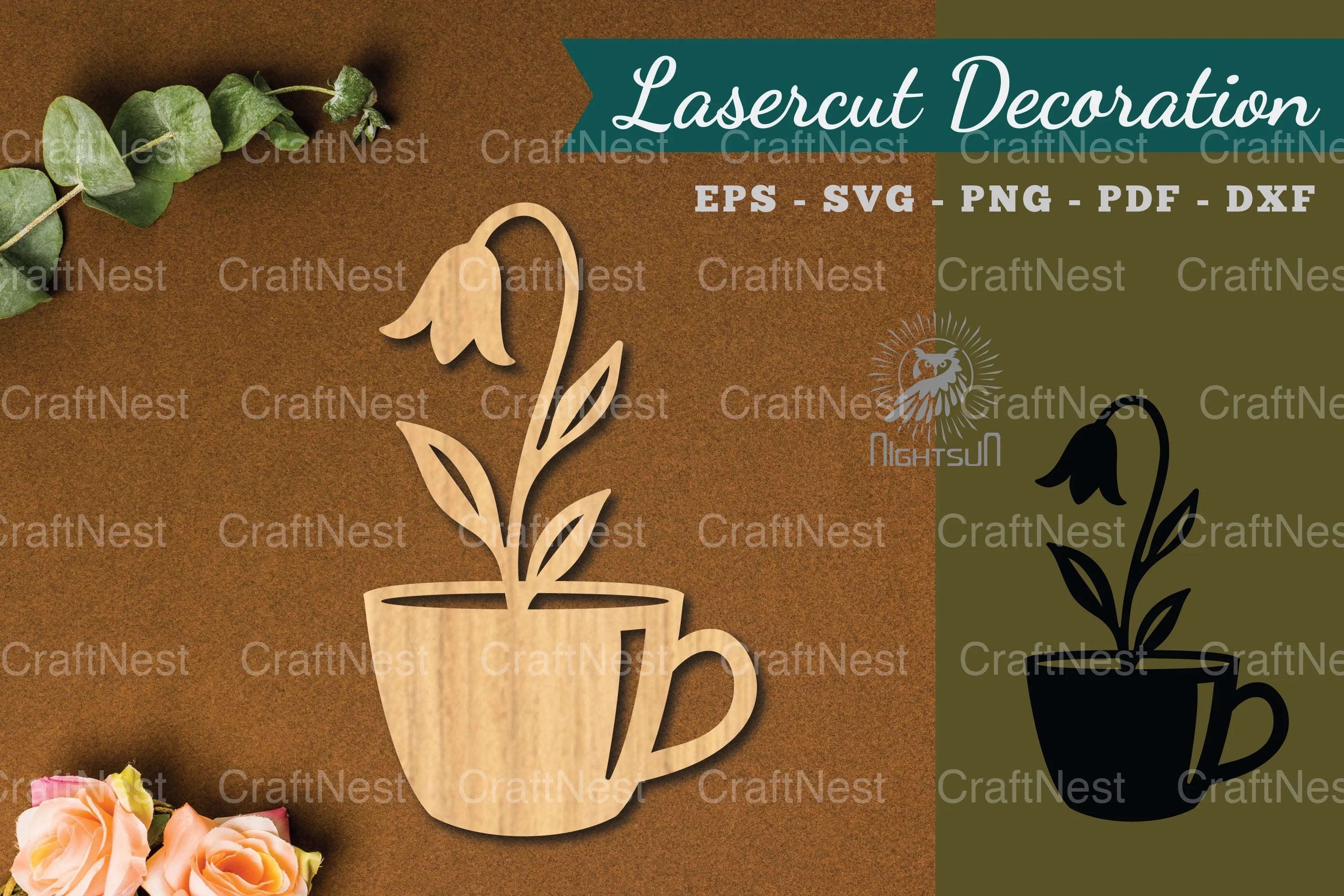 Flower in Cup Lasercut Decoration Clipart Bundle - CraftNest - Digital Crafting and Art