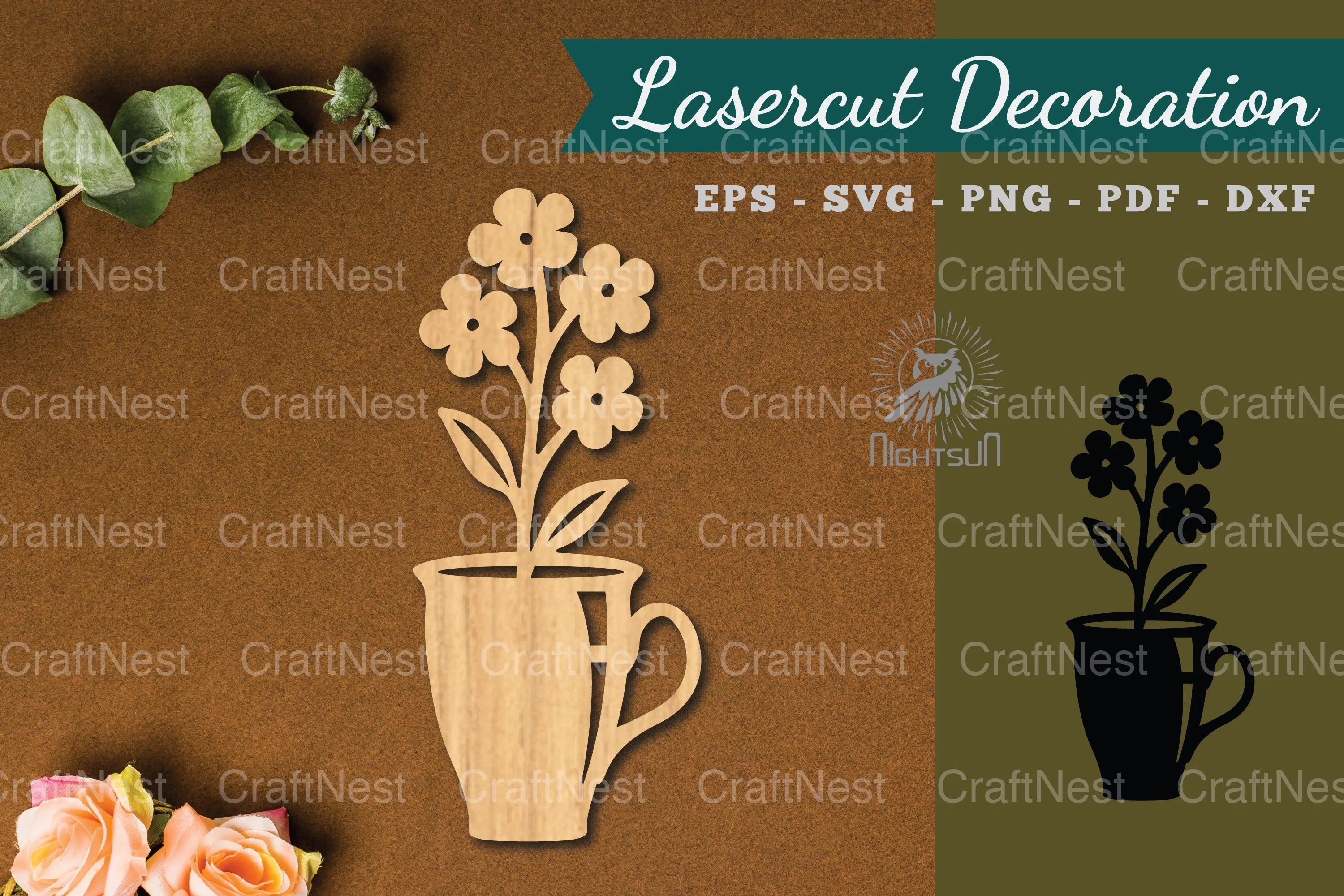 Flower in Cup Lasercut Decoration Clipart Bundle - CraftNest - Digital Crafting and Art