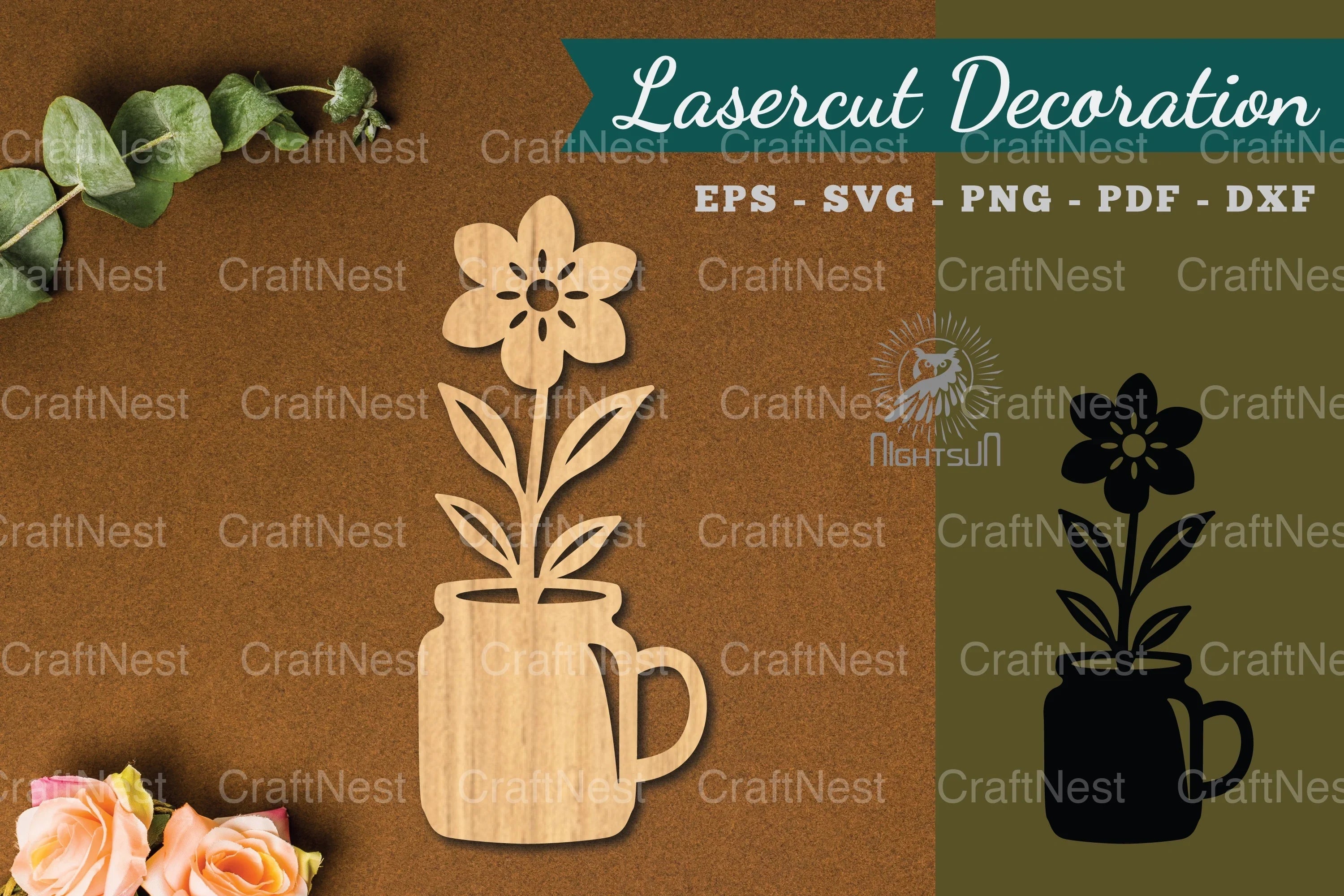 Flower in Cup Lasercut Decoration Clipart Bundle - CraftNest - Digital Crafting and Art