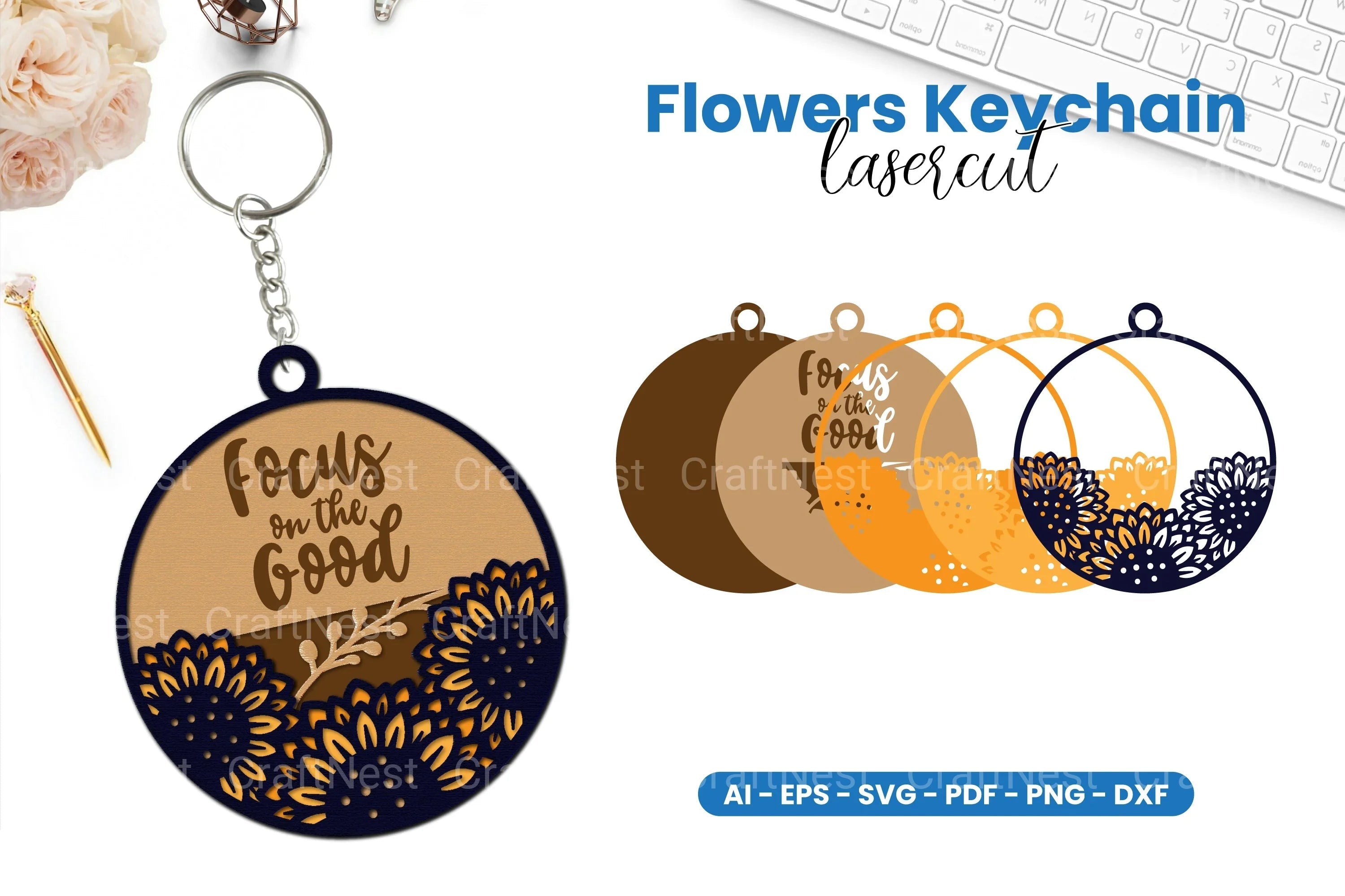 Flower Keychain Lasercut SVG Bundle - CraftNest - Digital Crafting and Art