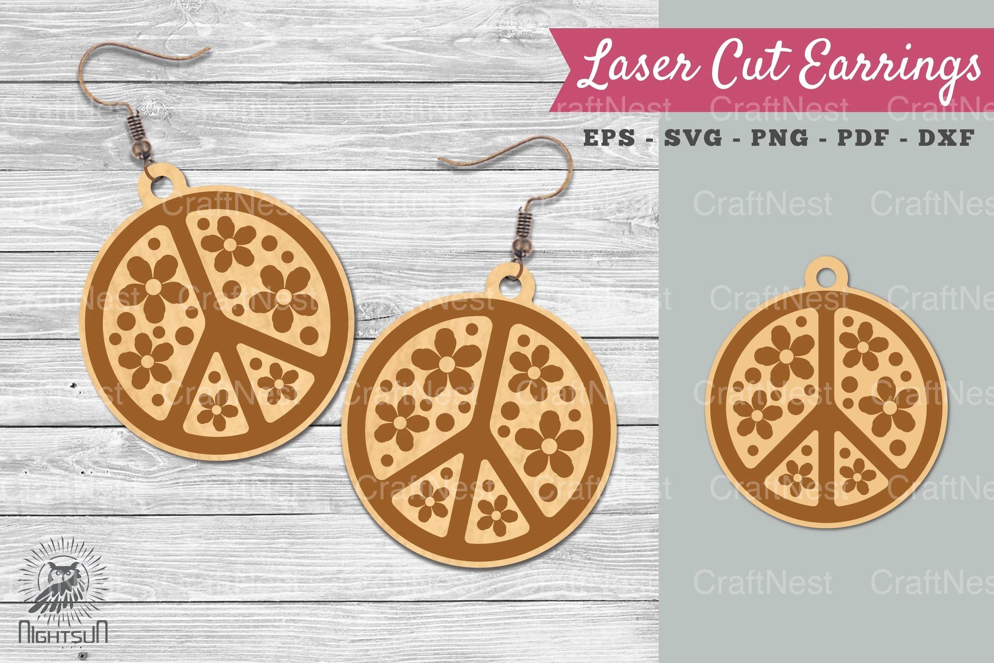 Flower Peace Laser Cut Earrings SVG Bundle - CraftNest - Digital Crafting and Art
