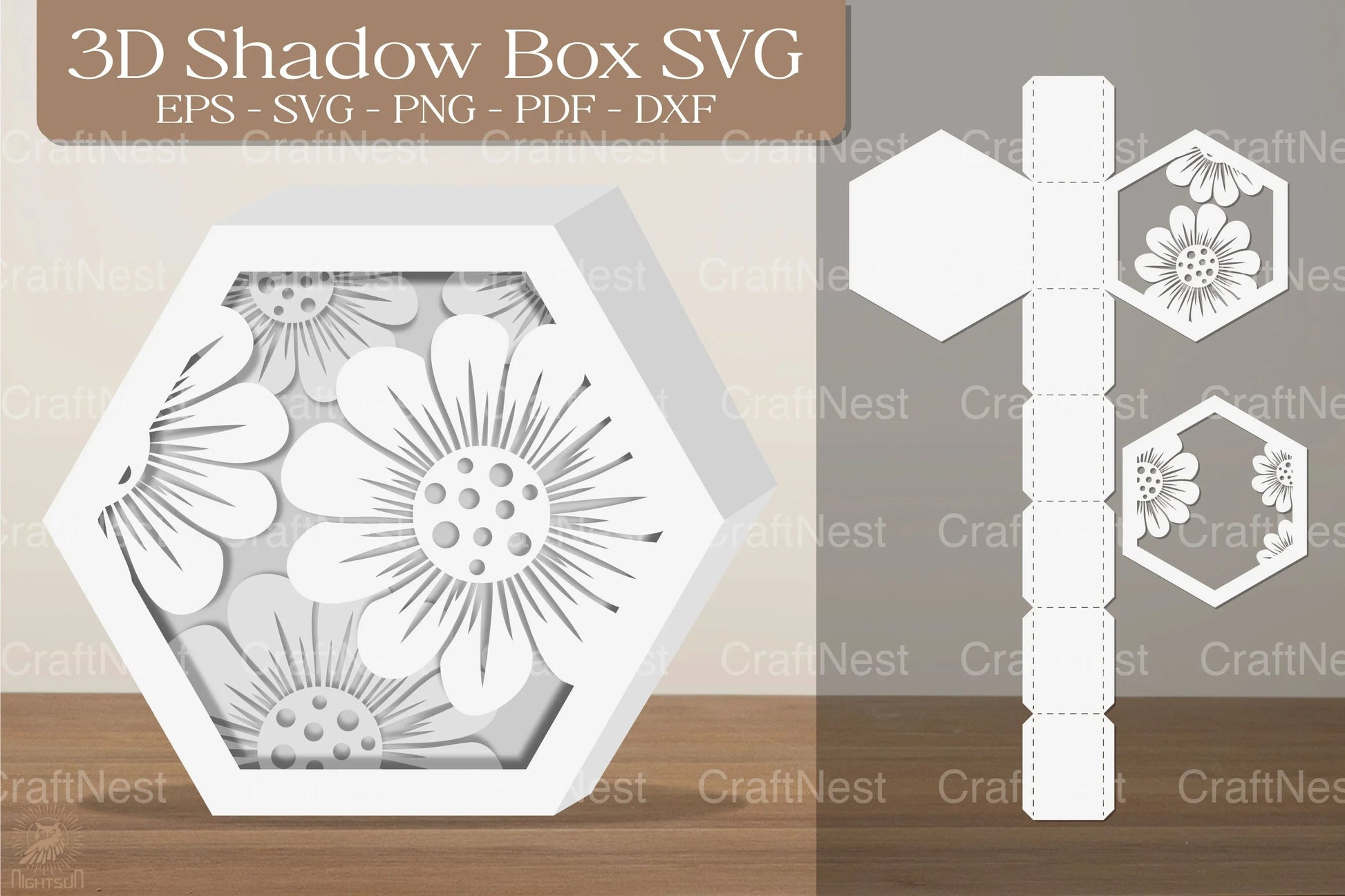 Flower Shape Hexagon Shadow Box Clipart Bundle - CraftNest - Digital Crafting and Art
