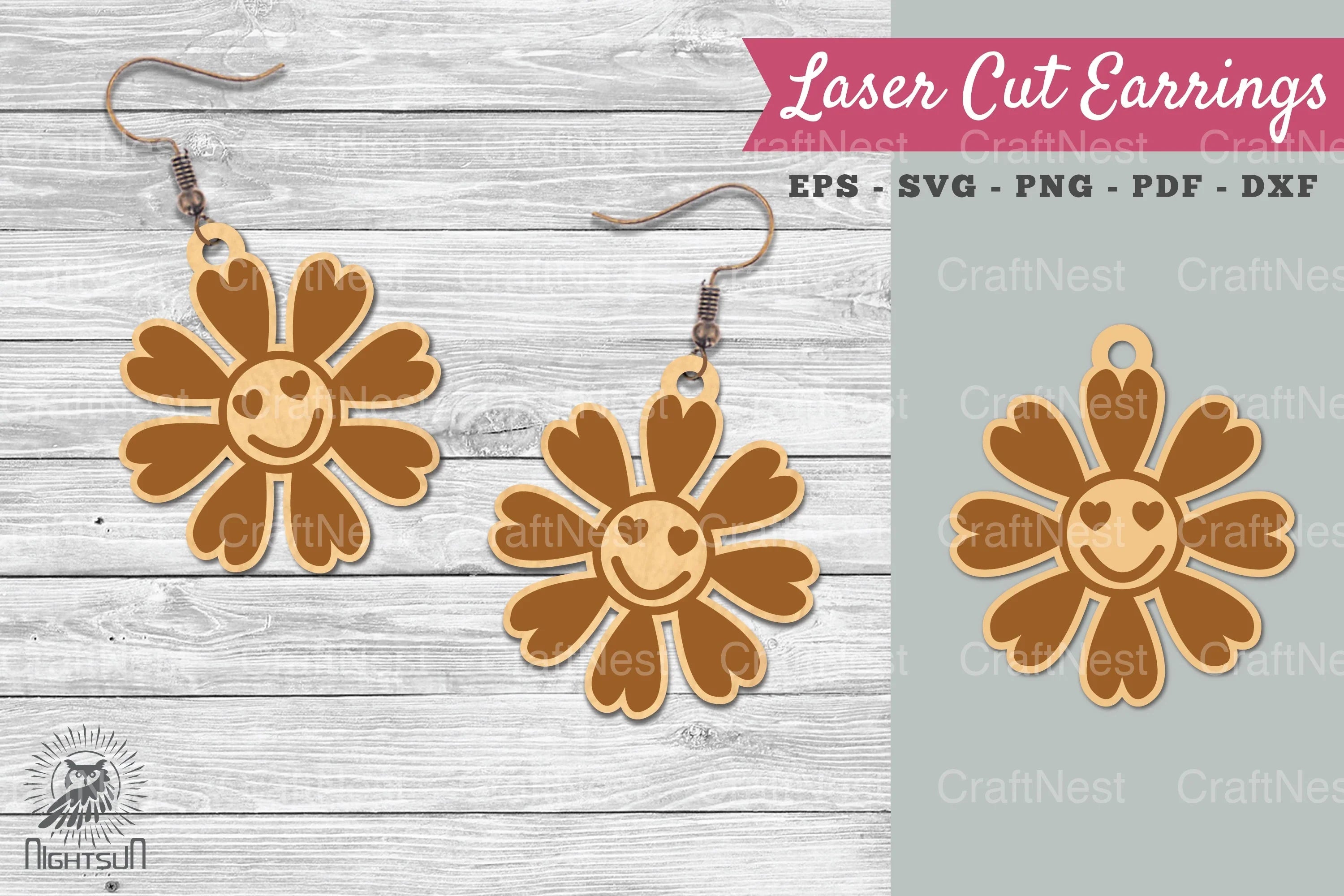 Flower Smile Laser Cut Earrings Design Bundle - CraftNest - Digital Crafting and Art