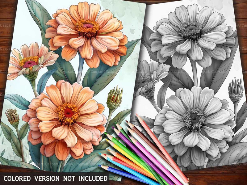 Flower Zinnias Coloring Books - CraftNest