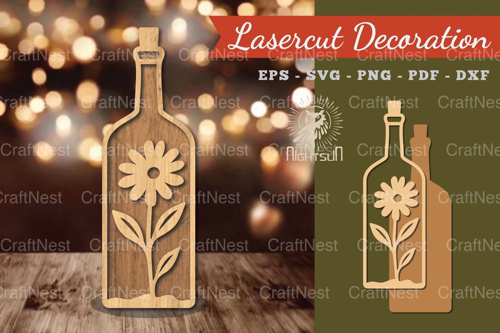 Flower in Bottle Laser Cut Decoration Clipart - CraftNest - Digital Crafting and Art