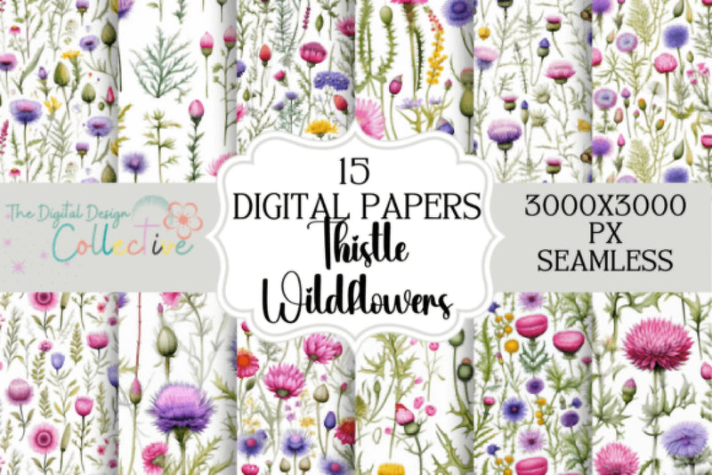 Thistle Flower Seamless Digital Paper Patterns - CraftNest - Digital Crafting and Art