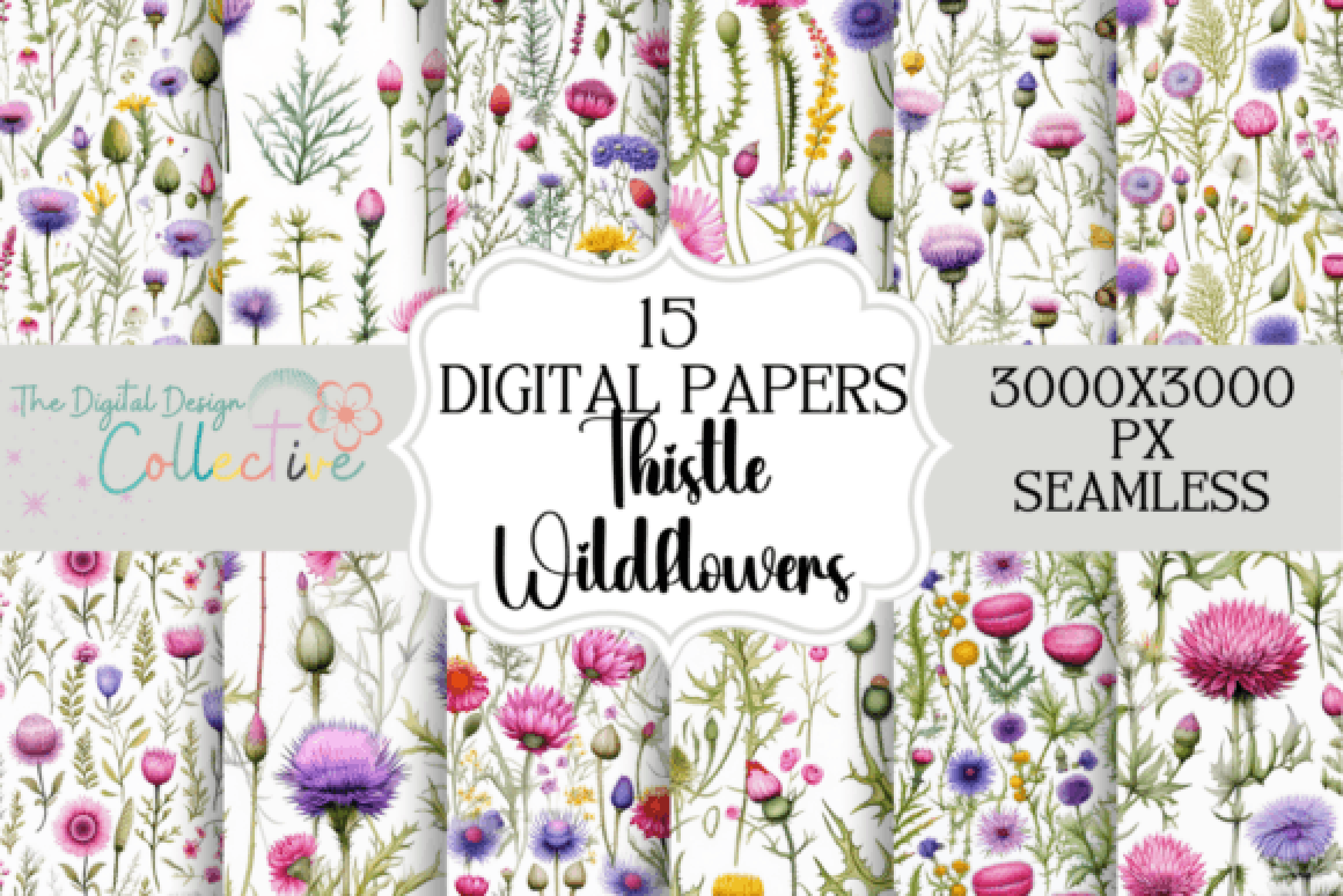 Thistle Flower Seamless Digital Paper Patterns