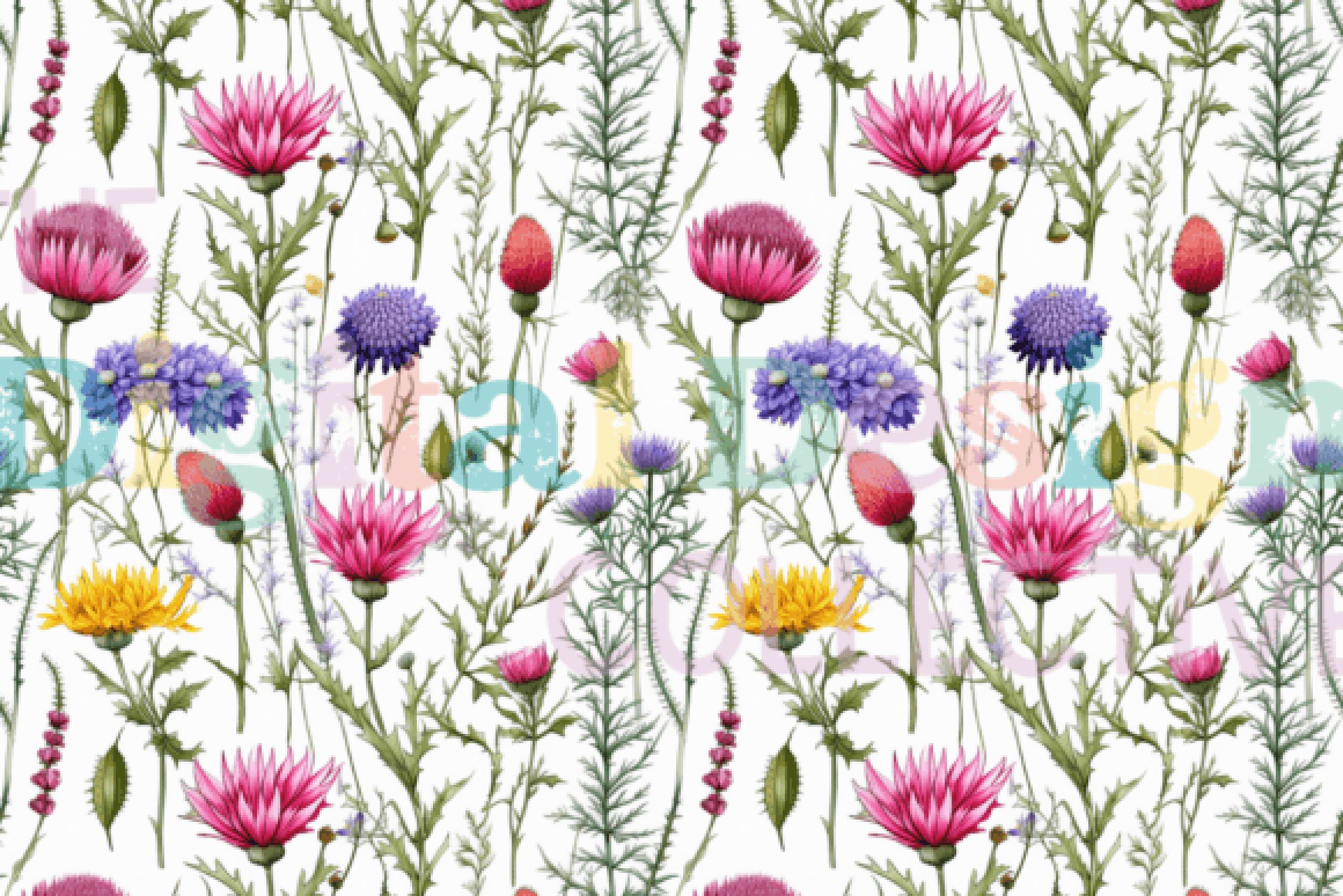 Thistle Flower Seamless Digital Paper Patterns