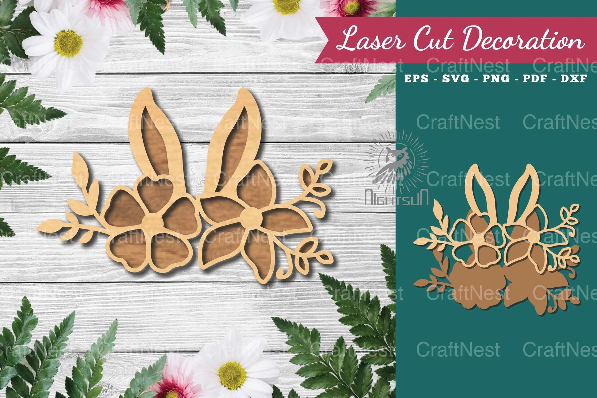 Bunny Flowers Laser Cut Decoration Clipart Bundle - CraftNest - Digital Crafting and Art