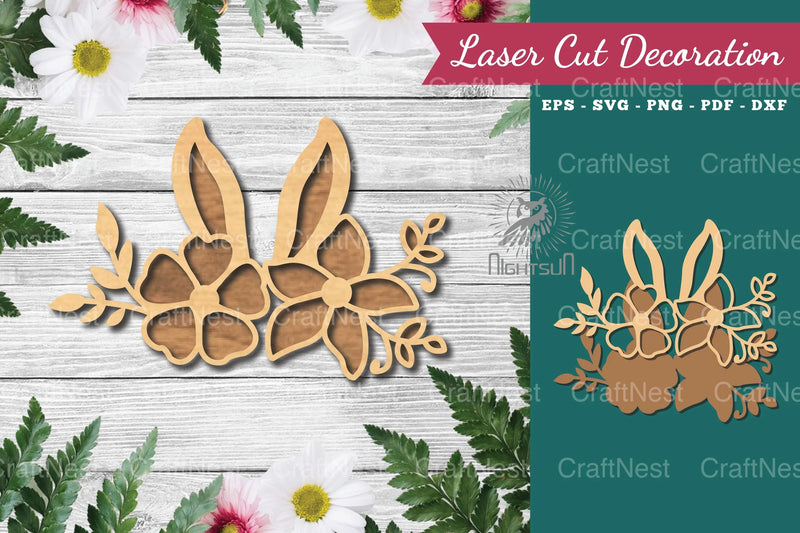 Bunny Flowers Laser Cut Decoration Clipart Bundle - CraftNest - Digital Crafting and Art