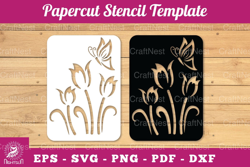 Butterfly Flowers Papercut Stencil Clipart Bundle - CraftNest - Digital Crafting and Art