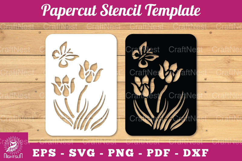Butterfly Flowers Papercut Stencil Clipart Bundle - CraftNest - Digital Crafting and Art