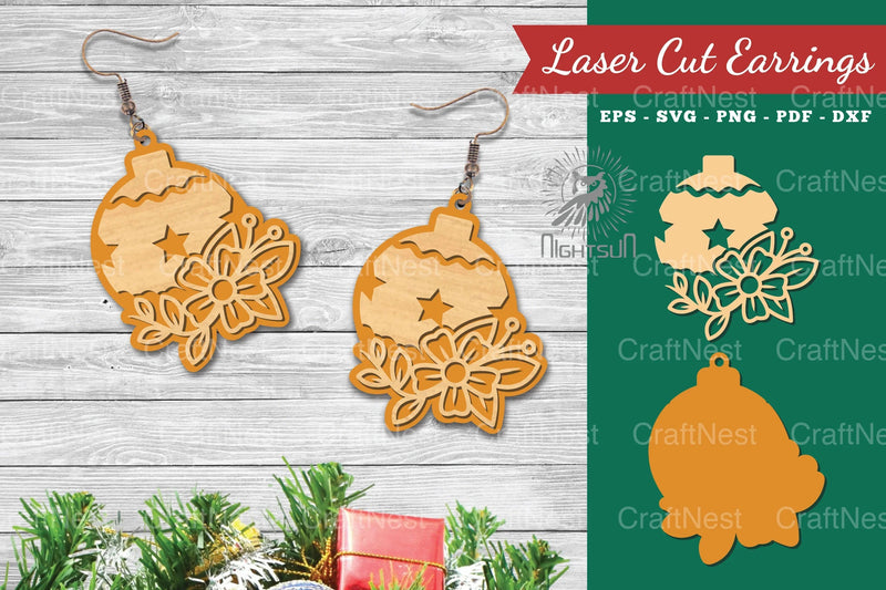 Christmas Ball Laser Cut Flower Earrings Bundle - CraftNest - Digital Crafting and Art