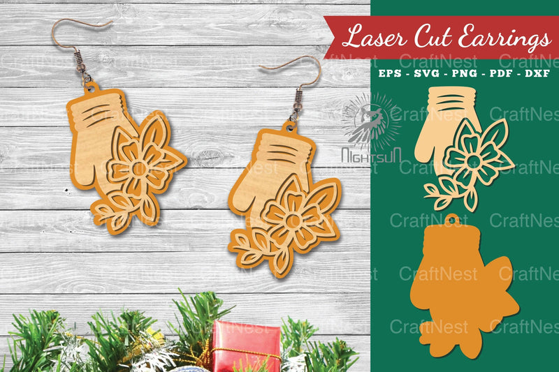 Hand Sock Laser Cut Flower Earrings - Jewelry Design Bundle - CraftNest - Digital Crafting and Art