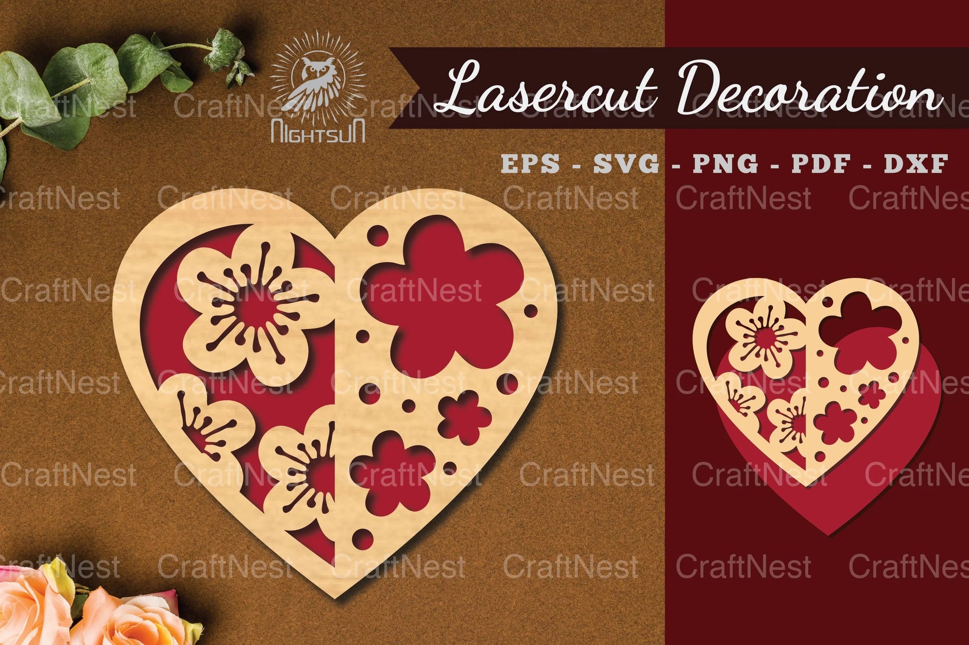 Flowers Heart Laser Cut Decoration Bundle - CraftNest - Digital Crafting and Art