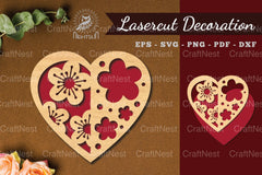 Flowers Heart Laser Cut Decoration Bundle - CraftNest - Digital Crafting and Art
