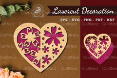 Flowers Heart Laser Cut Decoration Bundle - CraftNest - Digital Crafting and Art