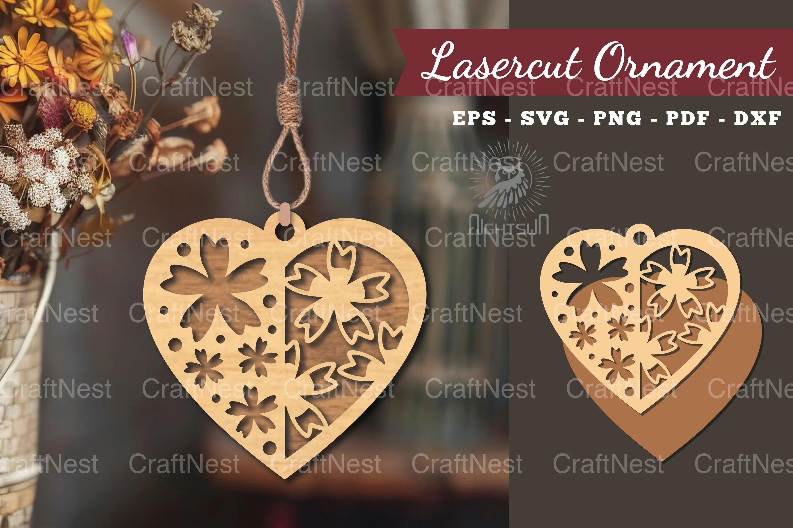 Flowers Heart Laser Cut Ornament Clipart Bundle - CraftNest - Digital Crafting and Art