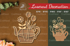 Flowers in Teapot Laser Cut Decoration Clipart Bundle - CraftNest - Digital Crafting and Art