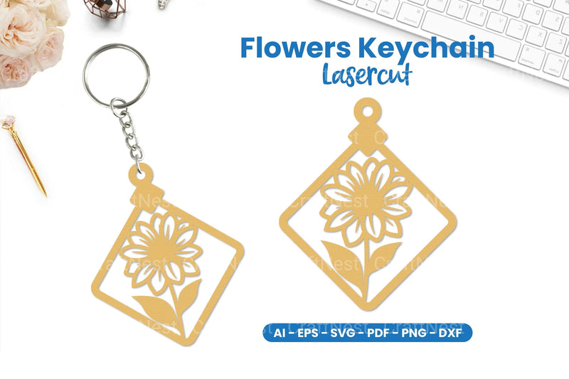 Flowers Keychain Lasercut SVG Bundle Clipart - CraftNest - Digital Crafting and Art